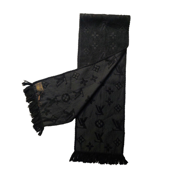 Louis Vuitton LV Monogram Logomania Black & Black Wool Silk Scarf Unisex $635 - Picture 6 of 16